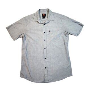 Quiksilver Light Grey Woven Short Sleeve Button-Up Shirt Size Small